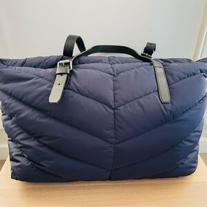 Mackage Navy Quilted Nylon and Leather Duffel Travel Bag LIKE NEW CONDITION